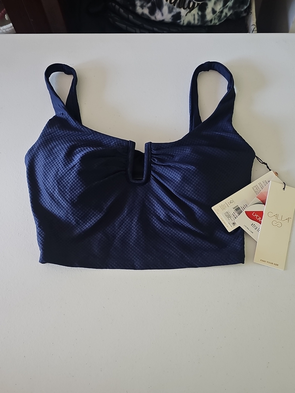 CALIA by Carrie Underwood Navy Textured Bikini Top